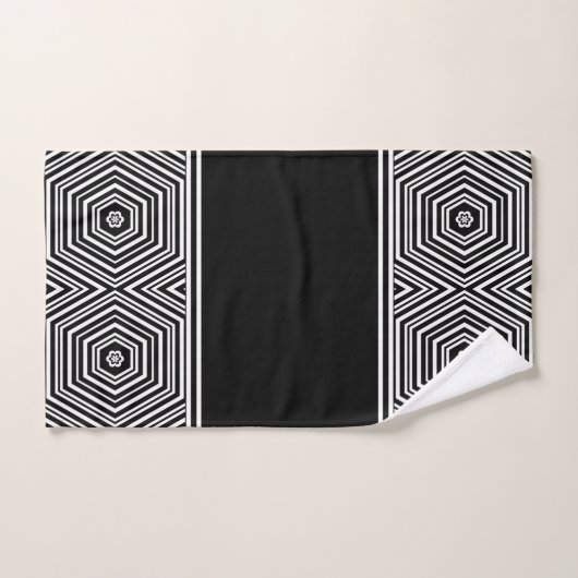 黒と白の幾何学六角形 バスタオルセット (ハンドタオル)