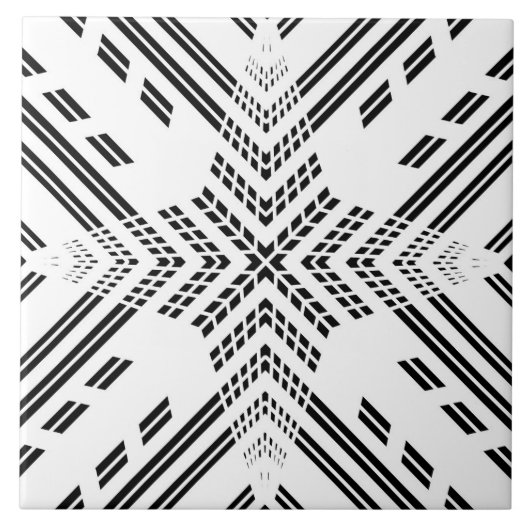 黒と白の幾何学星 タイル (正面)