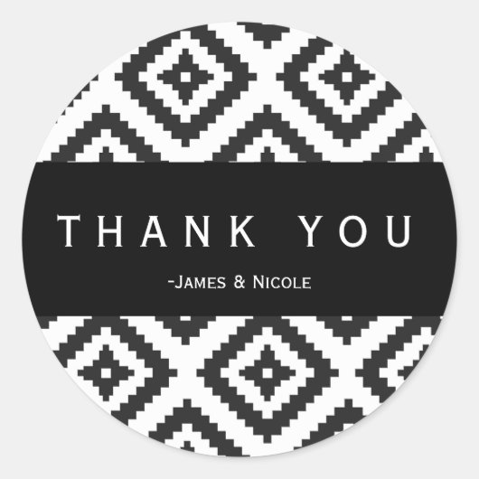 黒と白の幾何学模様シックなステッカー ラウンドシール (正面)