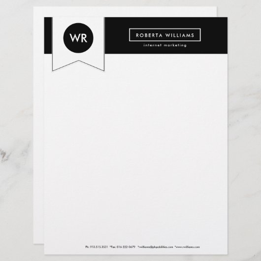 黒と白の幾何学的なカバーレター レターヘッド (正面/裏面)