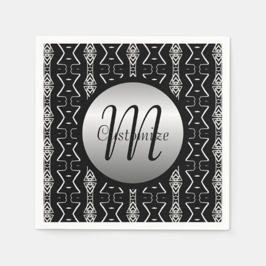 黒と白の幾何学的な三角形のナプキン スタンダードカクテルナプキン (正面)