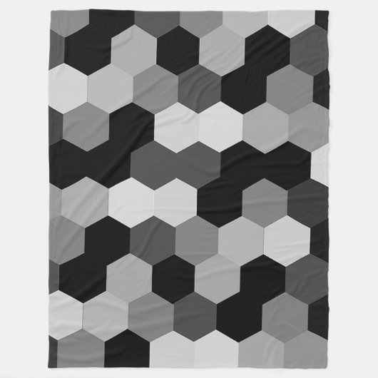 黒と白の幾何学的な六角形のシェード フリースブランケット (正面)