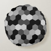 黒と白の幾何学的な六角形のシェード ラウンドクッション (裏面)