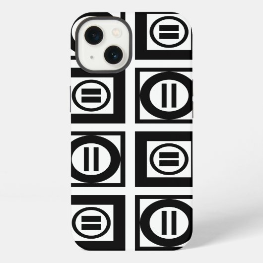 黒と白の幾何学的な等号パターン iPhoneケース (裏面)