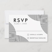黒と白の幾何学的結婚渦巻き 出欠カード (正面)