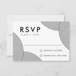 黒と白の幾何学的結婚渦巻き 出欠カード