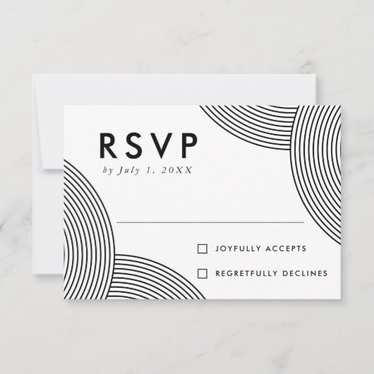 黒と白の幾何学的結婚渦巻き 出欠カード (正面)