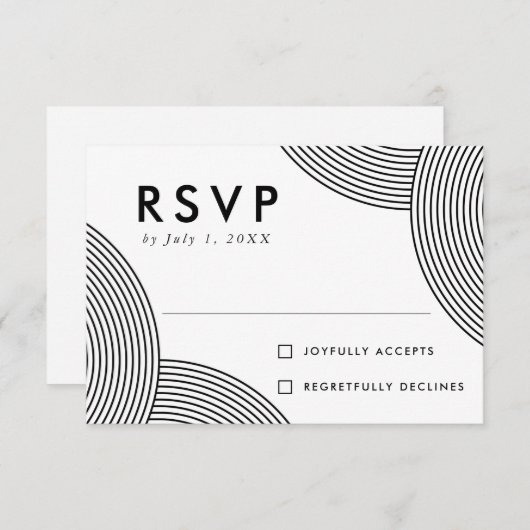 黒と白の幾何学的結婚渦巻き 出欠カード (正面/裏面)