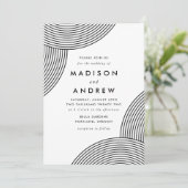 黒と白の幾何学的結婚渦巻き 招待状 (スタンド正面)