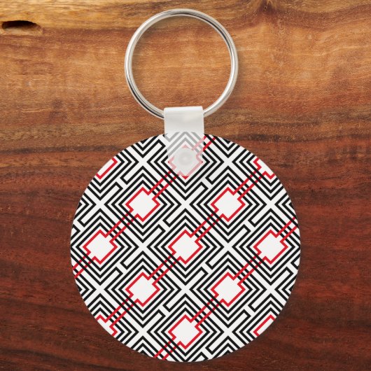 黒と白の幾何学的 キーホルダー (正面)