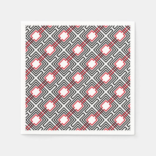 黒と白の幾何学的 スタンダードカクテルナプキン (正面)