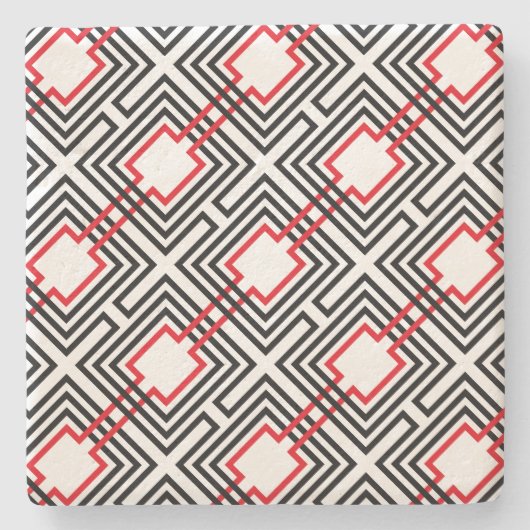 黒と白の幾何学的 ストーンコースター (正面)