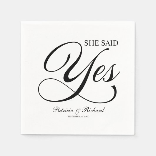 黒と白の彼女はイエスと言った婚約パーティー スタンダードカクテルナプキン (正面)