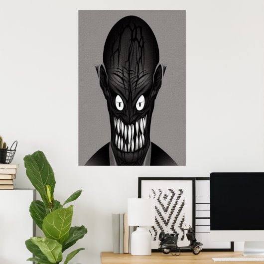 黒と白の怖いモンスターヘッド | AIアートポスター ポスター (ホームオフィス)