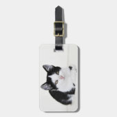 黒と白の愛らしい子猫の荷物タグ ラゲッジタグ (正面縦)