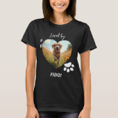 黒と白の愛犬の写真ハート Tシャツ (正面)