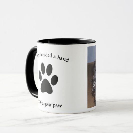 黒と白の手の跡の犬写真マグ マグカップ (正面左)