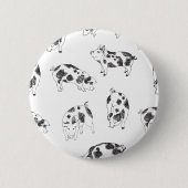 黒と白の手描きの豚 牛の斑点模様 缶バッジ (正面)