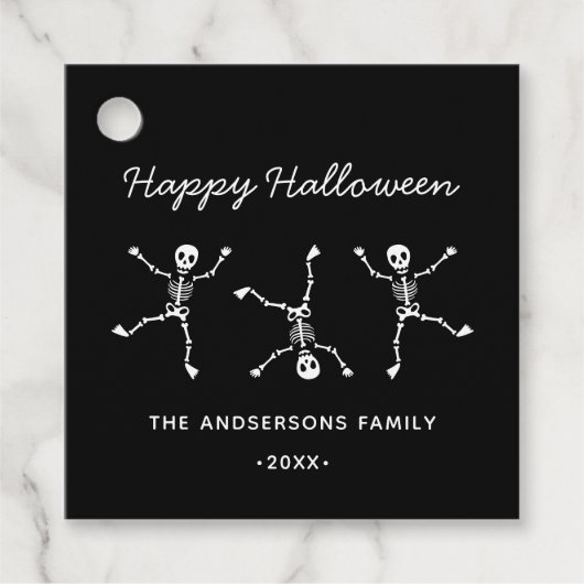黒と白の手描きスケルトン ハロウィン フェイバータグ (正面)
