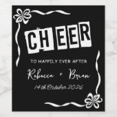 黒と白の手描きリボンスケッチの結婚式 ワインラベル (シングルラベル)