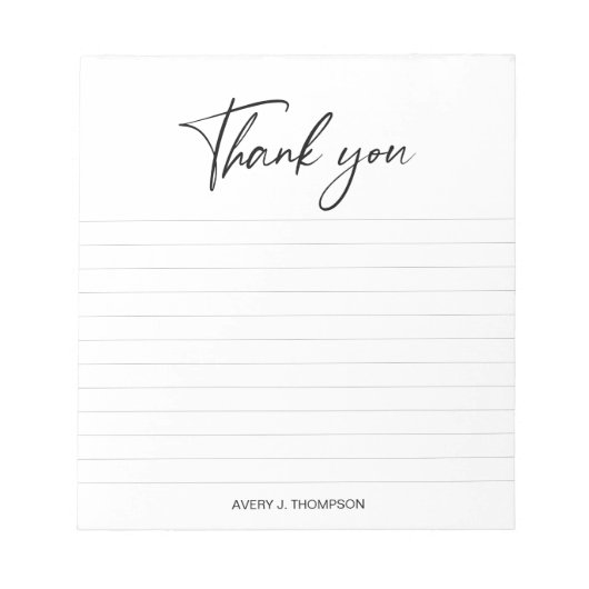 黒と白の手書き文字の感謝の気持ちを込めたパーソナライズされたノート ノートパッド (正面)
