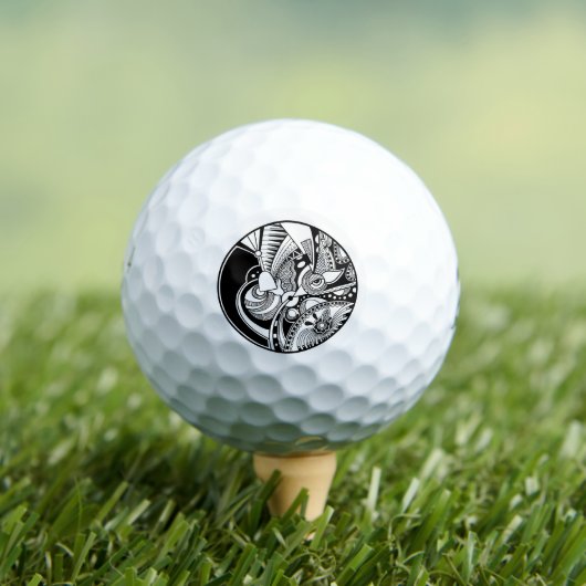 黒と白の抽象芸術ズンダラの円 ゴルフボール (インサイチュ 木)