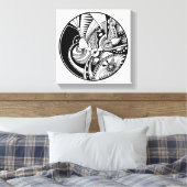 黒と白の抽象芸術ズンダラ円6 キャンバスプリント (インサイチュ (寝室))