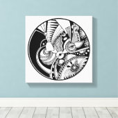 黒と白の抽象芸術ズンダラ円6 キャンバスプリント (インサイチュ (ウッドフロア))