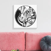 黒と白の抽象芸術ズンダラ円6 キャンバスプリント (インサイチュ (リビング))