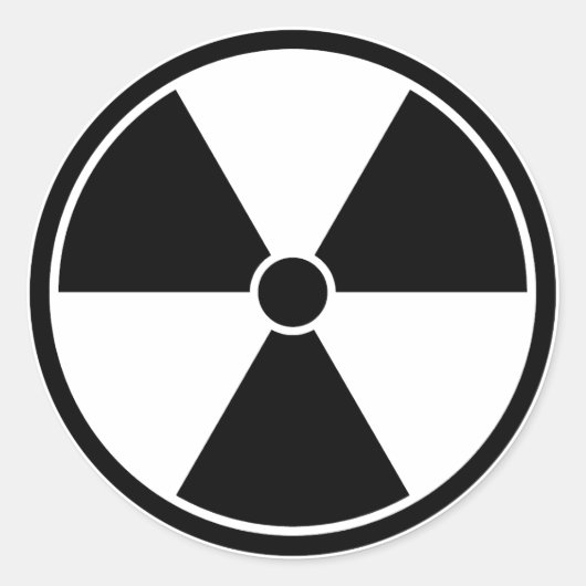 黒と白の放射線シンボルステッカー ラウンドシール (正面)