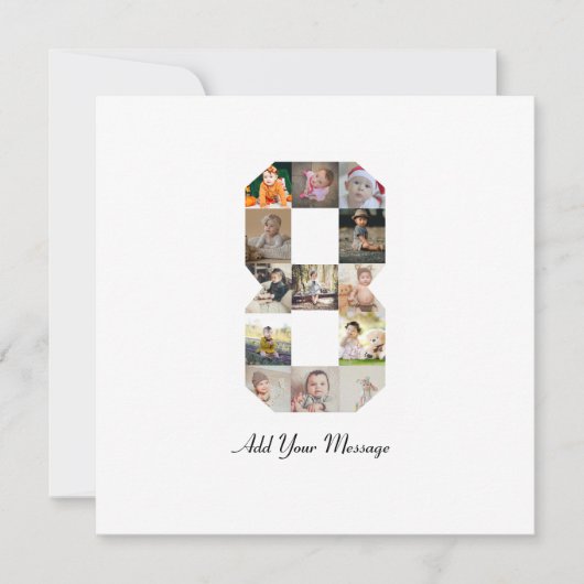 黒と白の数字8の写真コラージュ カード (正面)