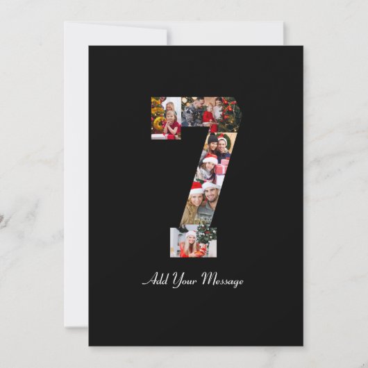 黒と白の数字7の写真コラージュ サンキューカード (正面)