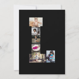 黒と白の文字Lの写真コラージュ カード