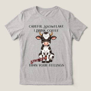 黒と白の斑点のある可愛い漫画ベビー牛 トライブレンドＴシャツ