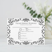 黒と白の旋回ゴシック結婚式招待状 招待状 (スタンド正面)