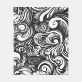 黒と白の旋回パターン フリースブランケット (正面)