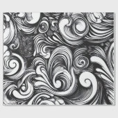 黒と白の旋回パターン ラッピングペーパー (フラット)