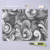 黒と白の旋回パターン 薄葉紙 (クラフト)