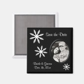 黒と白の日付を保存する冬のウェディングマグネット マグネット (正面/裏面)
