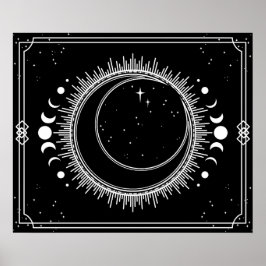 黒と白の星と三日月と太陽 ポスター