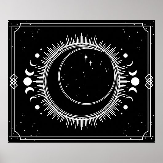 黒と白の星と三日月と太陽 ポスター (正面)