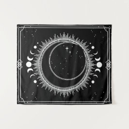 黒と白の星と美しい月と太陽 タペストリー
