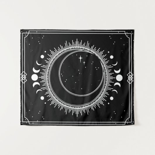 黒と白の星と美しい月と太陽 タペストリー (正面(横))