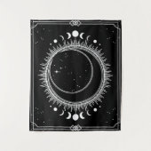 黒と白の星と美しい月と太陽 タペストリー (正面)