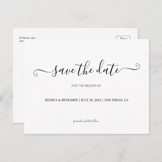 黒と白の書道で日付のはがきを保存 インビテーションポストカード (正面/裏面)