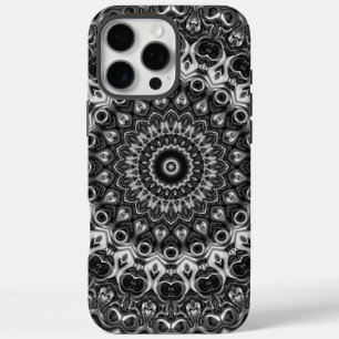 黒と白の曼荼羅幾何学デザイン iPhone 16 PRO MAXケース
