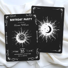 黒と白の月と太陽タロットセレストियल 誕生日 招待状