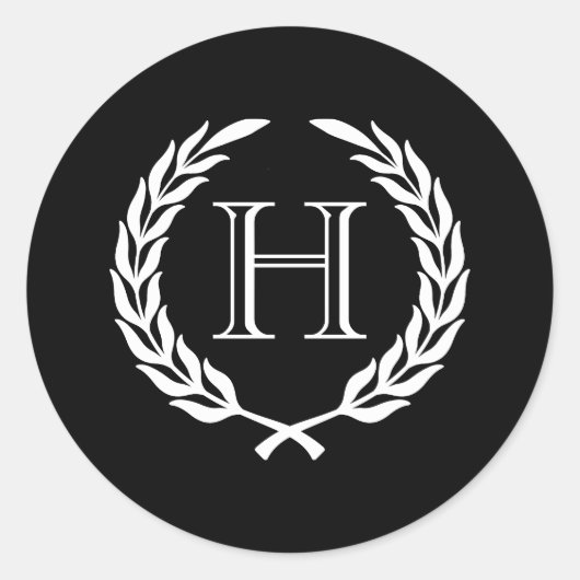 黒と白の月桂樹の花輪 ラウンドシール (正面)