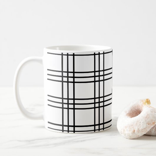 黒と白の格子模様 コーヒーマグカップ (ドーナツ)