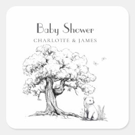 黒と白の森のクマ赤ちゃんシャワー スクエアシール